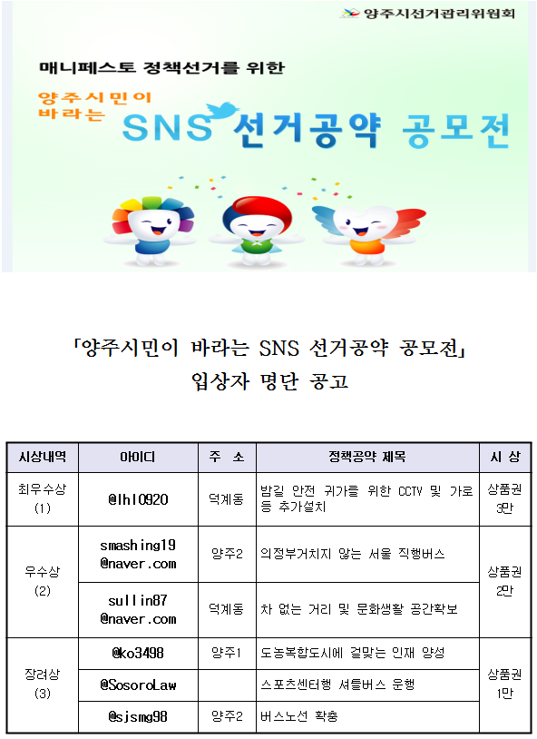 SNS 선거공약 공모전 당선 발표